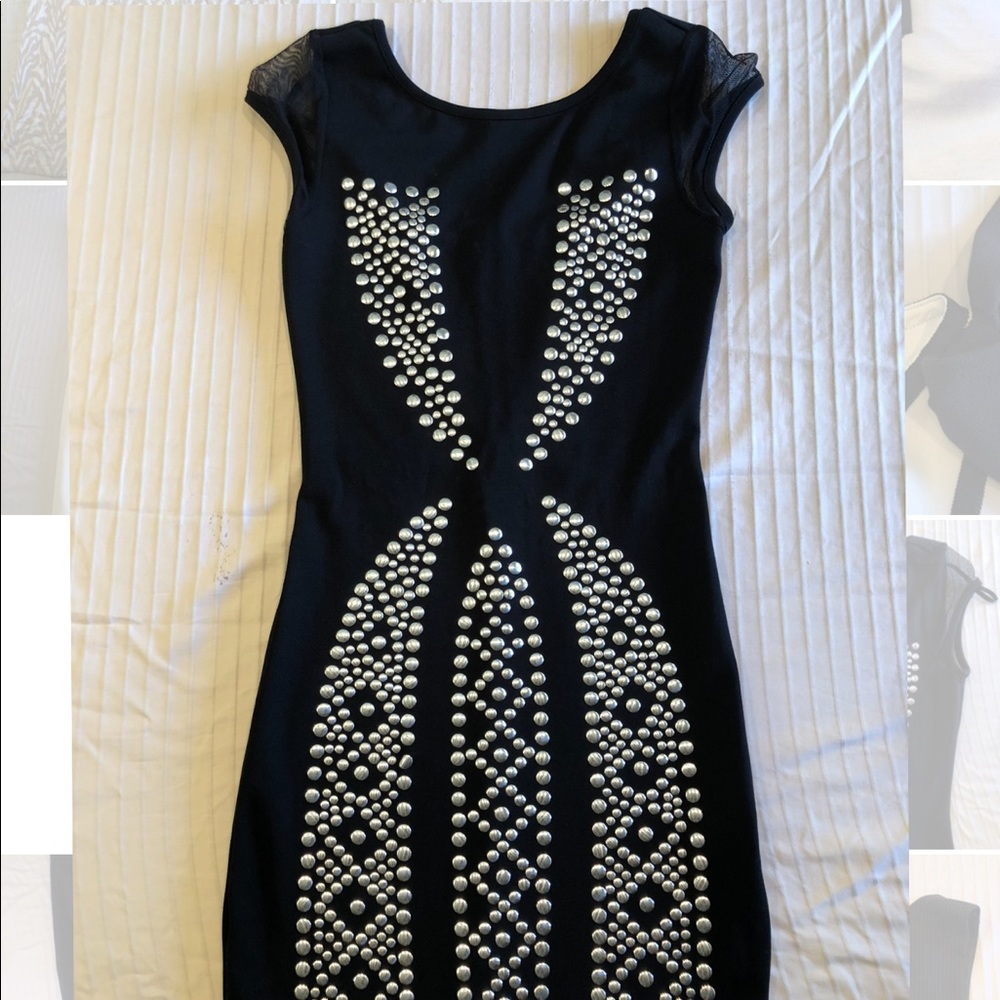 Bebe Black Studded Mesh Midi Dress